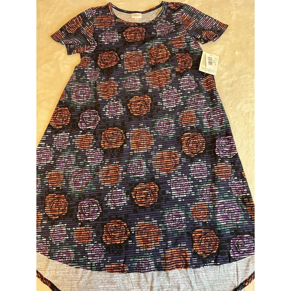 NWT Lularoe Dress XS Carly Up Down Hem Abstract, Floral Roses Striped
